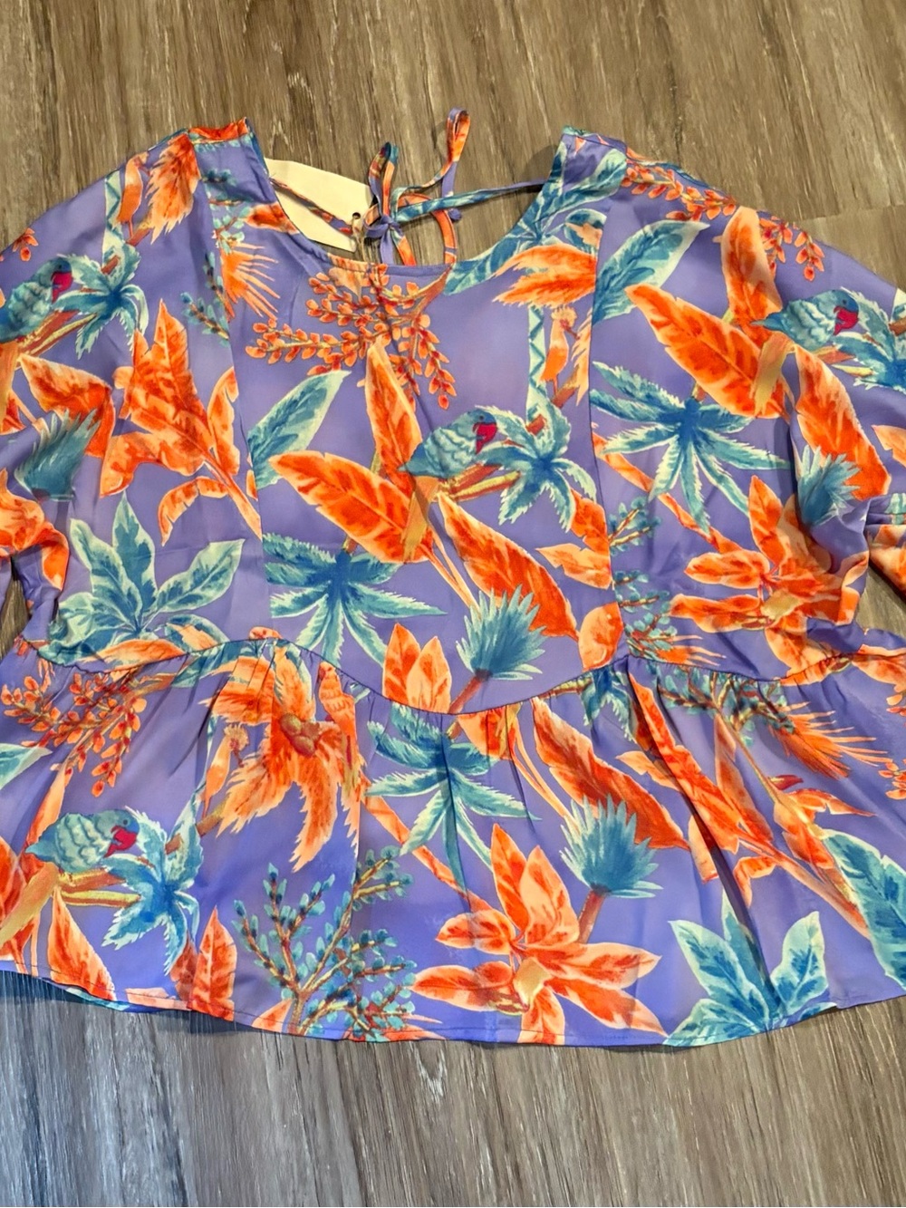 EASEL Lavender Tropical Floral Tie-Back Blouse with Orange Accents - Picture 3 of 3